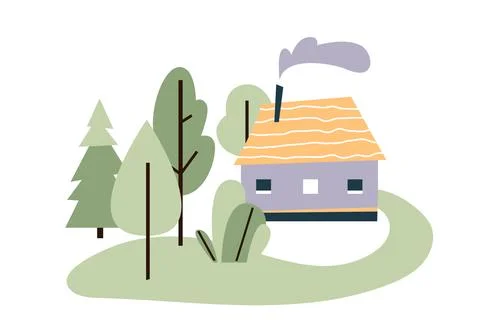 Small house in forest vector illustration isolated on white background Stock Illustration
