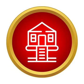 Small house icon on red button design concept Stock Illustration
