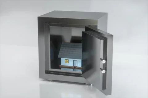 The small house model in the safe box, 3d rendering. 库存插图