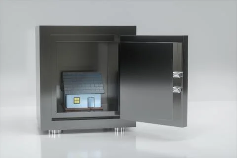 The small house model in the safe box, 3d rendering. 库存插图