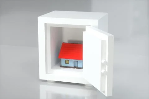 The small house model in the safe box, 3d rendering. 库存插图