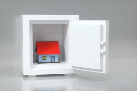 The small house model in the safe box, 3d rendering. 库存插图
