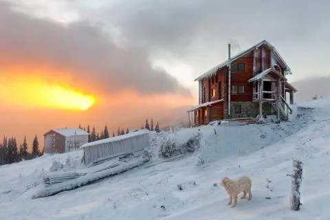 Small house in the mountains. Stock Photos