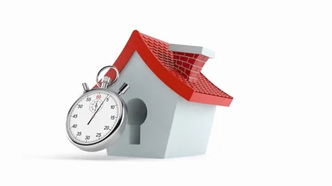 Small house with stopwatch isolated on white background Video stock 71057159