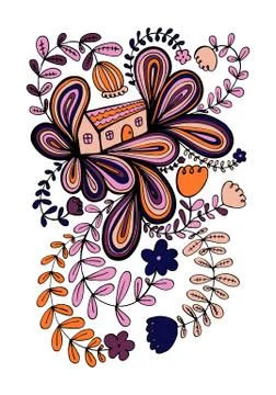 Small house surrounded by flowers Stock Illustration