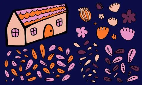 Small house surrounded by flowers Stock Illustration