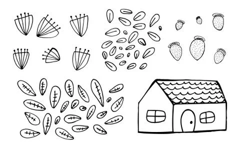 Small house surrounded by flowers Stock Illustration