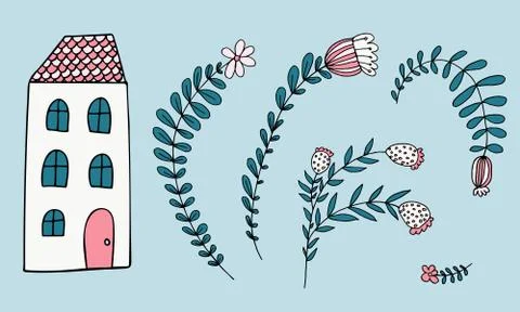 Small house surrounded by flowers Stock Illustration