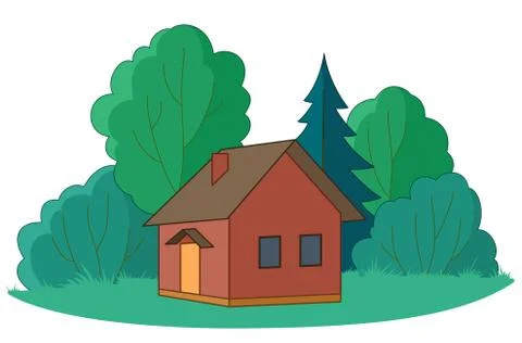 Small house with trees Illustrazione stock
