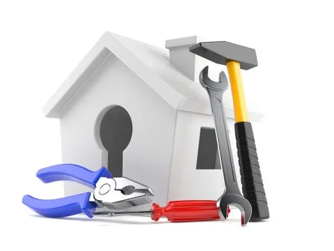 Small house with work tools Stock Illustration