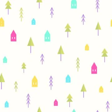 Small houses and trees pattern. Stock Illustration