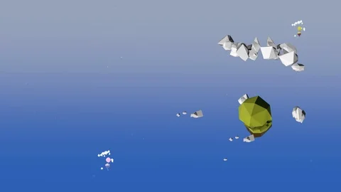 Small houses on floating polygon-style green planet over blue gradient Stock Footage 125643041