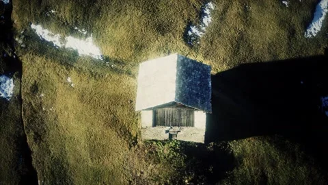 Small hut used as a barn in Alps mountains Stock Footage 130492261