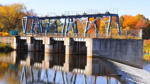 Small hydroelectric small power station on the river Sesupe Stock Footage 219868228