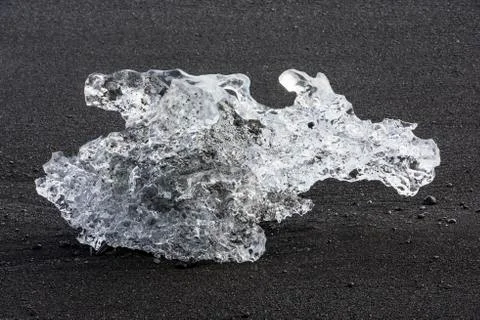 Small Ice Block at the Black Beach, Iceland Stock Photos
