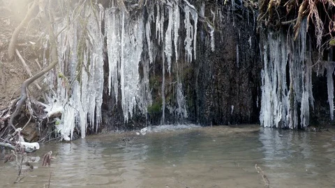 A small ice covered waterfall4 Stock Footage 127090094