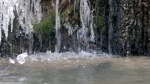 A small ice covered waterfall6 Stock Footage 127090284