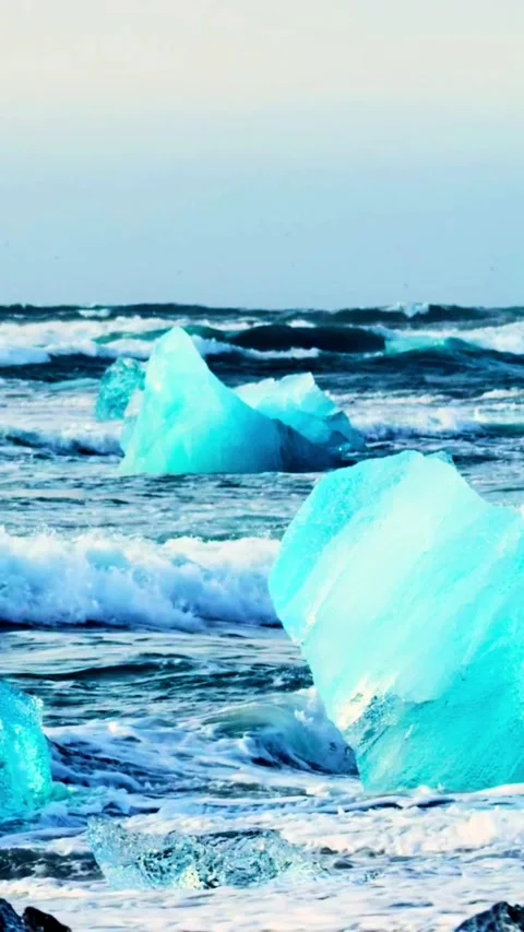 Small Icebergs Floating in the Calm Blue Polar Sea Stock Footage 331504966