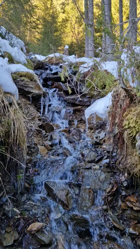 Small Icy Waterfall in the Mountains — Refreshing Winter Idyll Video stock 309300448