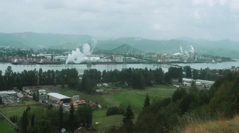Small industrial city with bridge Stock Footage 44494822