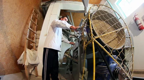 Small industrial wheat mill where grain is processed Video stock 42237548
