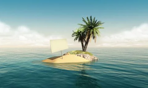 Small island with an empty sign Stock-Illustration