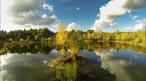 A small island on the lake Stock Footage 63461832