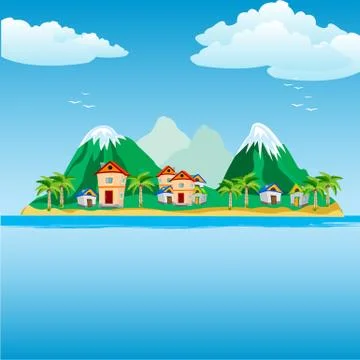 Small island in ocean Stock Illustration