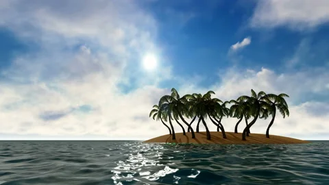 Small island in the ocean with palm trees Video stock 147124973