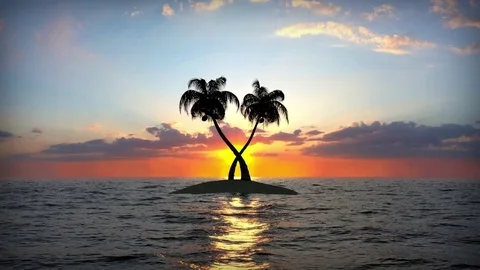 Small island in ocean on sunset Stock Footage 71078832