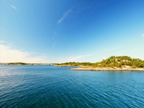Small islands in ocean. Summer scene in Norway. Stock Footage 78344058