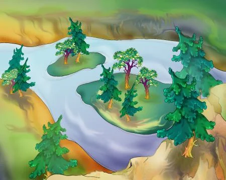 Small Islands on a River Stock Illustration