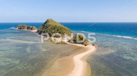 Small islands with a sand bar. Malay Archipelago, Philippines. Stock Photos