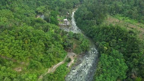 Small Isolated Commune Sits In The Middle Of The Mandiri River In Sukabumi Stock Footage 289808997