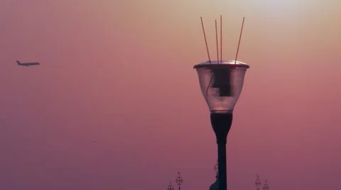 Small Jet Plane Big Lamp in Venice Cinematic Shot Video stock 54578912