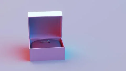 Small key in open box on cushion with copy space Stock Illustration