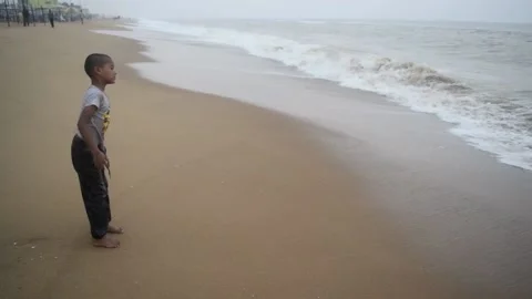 Small kid Enjoying on the Beach Stock Footage 132112733