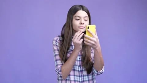 Small kid prepare school disco use device isolated bright color background Stock Footage 190875663