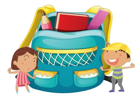 Small kids with a bag Stock Illustration