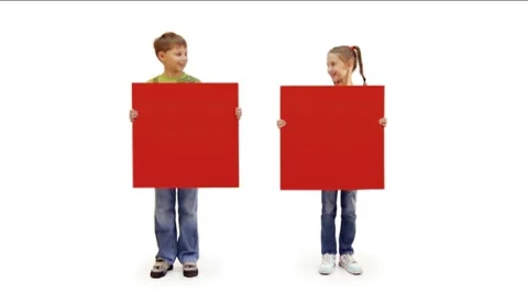 Small kids with empty red signs Видео 7318790