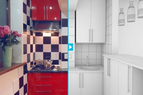 Small kitchen interior half finished Stock Illustration