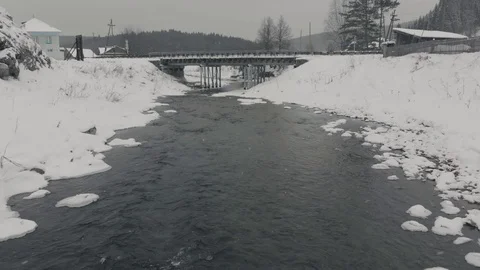Small Kyn river in ice Stock Footage 101056858