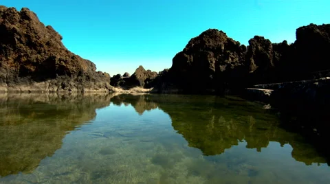 A small lake on beach with rocks Stock Footage 62442296