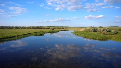 A small lake with clear water Stock Footage 90710995