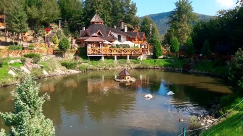 Small lake in front of the house Stock Footage 154467042