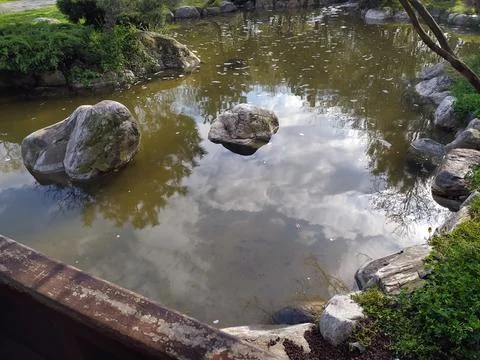 Small Lake in Japan Garden Rural Scene for Creative Ideas Stock Photos
