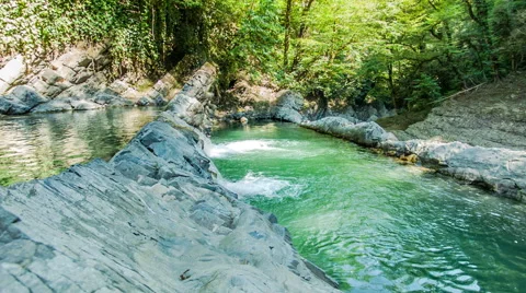 Small Lakes With A Mountain Waterfall Stock Footage 55095526
