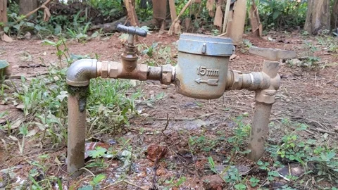 Small leaking on water meter at the garden Stock Footage 221476633