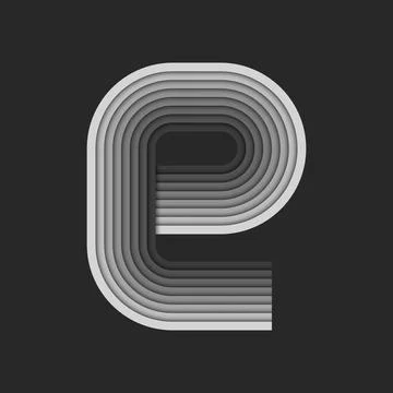 Small letter e lower case initial monogram 3d logo, layered monochrome grad.. Stock Illustration
