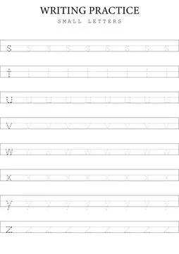 Small Letters Tracing 3 s to z Template for Kids, Simple Vector Alphabet Writing Stock Illustration